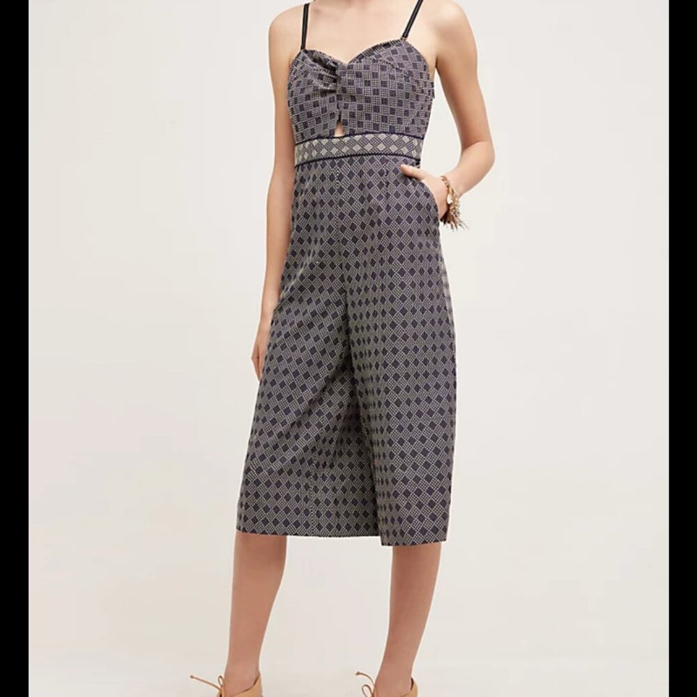 Anthropologie Elevenses Remy Jumpsuit Woven Look Sweetheart Neck‎ Wide Leg 4